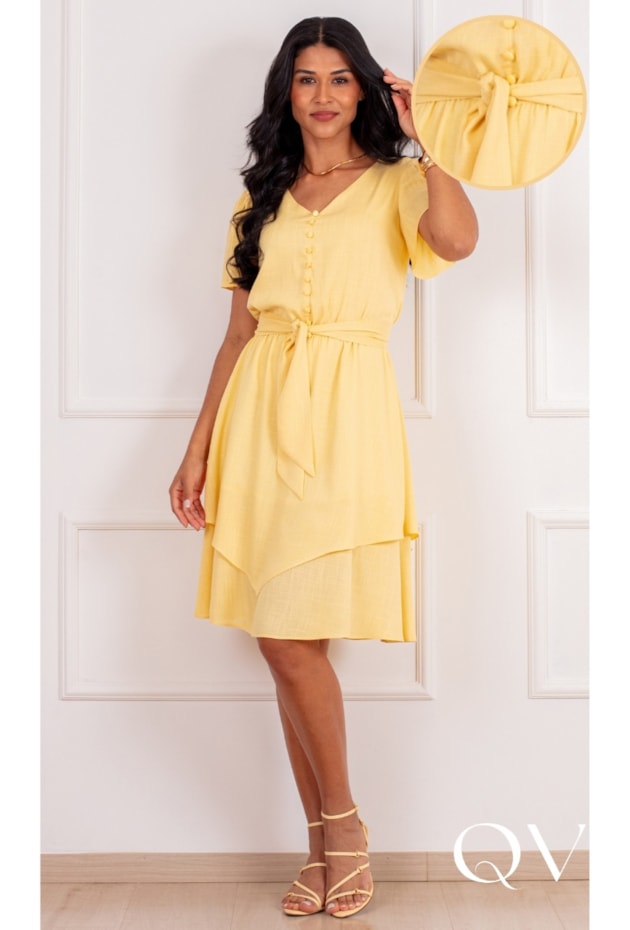 VESTIDO CURTO EM VISCOSE AMARELO - PURO SHARMY