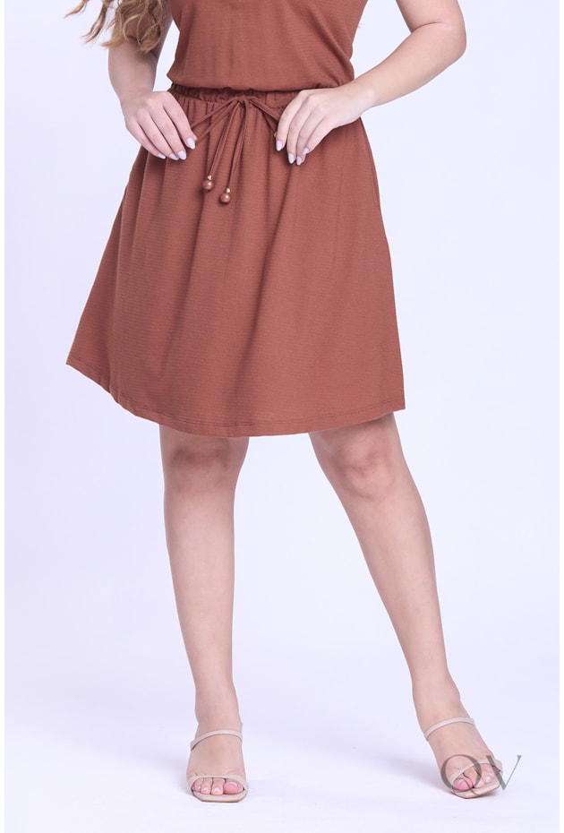 VESTIDO CURTO EVASÊ EM MALHA MAQUINETADA MARROM - HAPUK