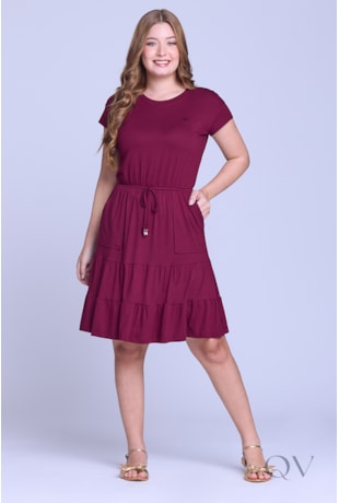 VESTIDO CURTO GODÊ COM LAÇO EM MALHA MARSALA - HAPUK