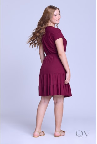 VESTIDO CURTO GODÊ COM LAÇO EM MALHA MARSALA - HAPUK