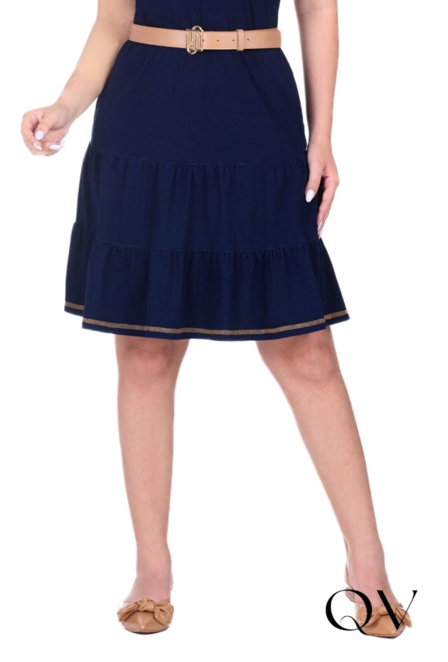 VESTIDO CURTO GODÊ EM MALHA JEANS AZUL - HAPUK
