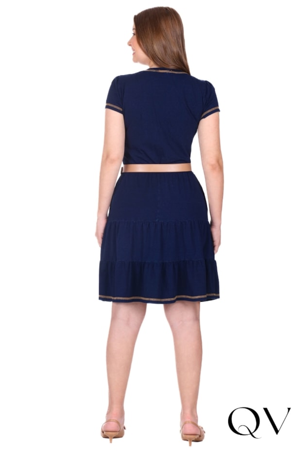VESTIDO CURTO GODÊ EM MALHA JEANS AZUL - HAPUK