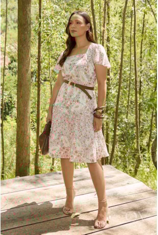 VESTIDO CURTO GODÊ EM TOQUE DE SEDA FLORAL ESTAMPADO - JANY PIM