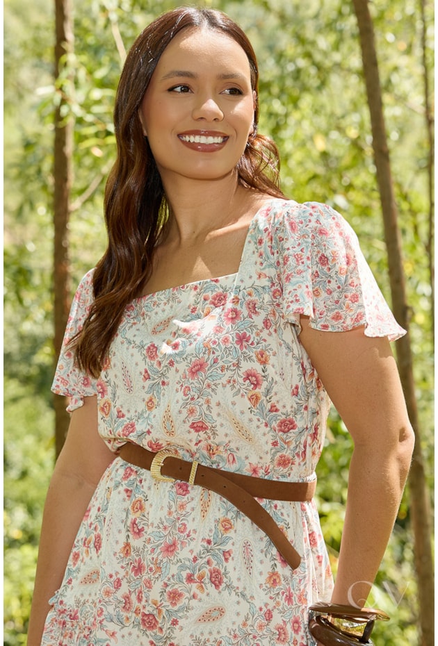 VESTIDO CURTO GODÊ EM TOQUE DE SEDA FLORAL ESTAMPADO - JANY PIM