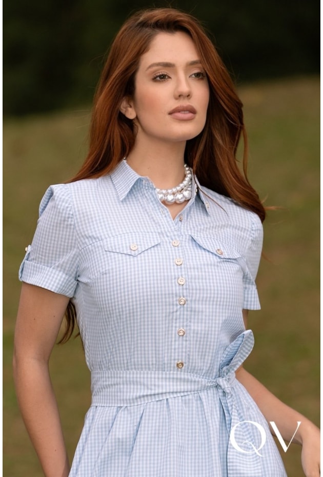 VESTIDO CURTO GODÊ LISTRADO EM TRICOLINE AZUL - JANY PIM