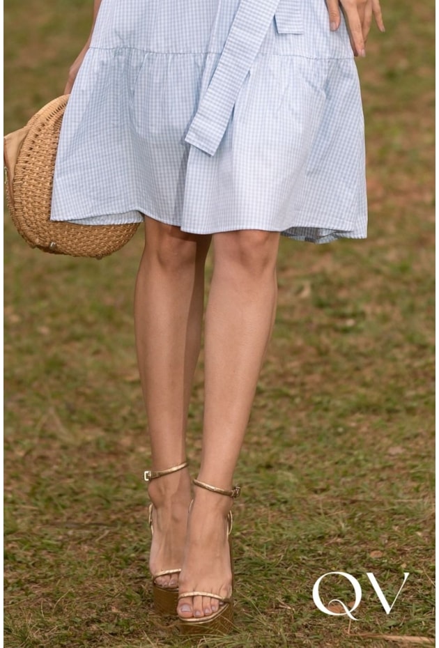 VESTIDO CURTO GODÊ LISTRADO EM TRICOLINE AZUL - JANY PIM