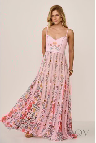 VESTIDO DE ALÇA LONGO EM MOUSSELINE ROSA - ARSTY