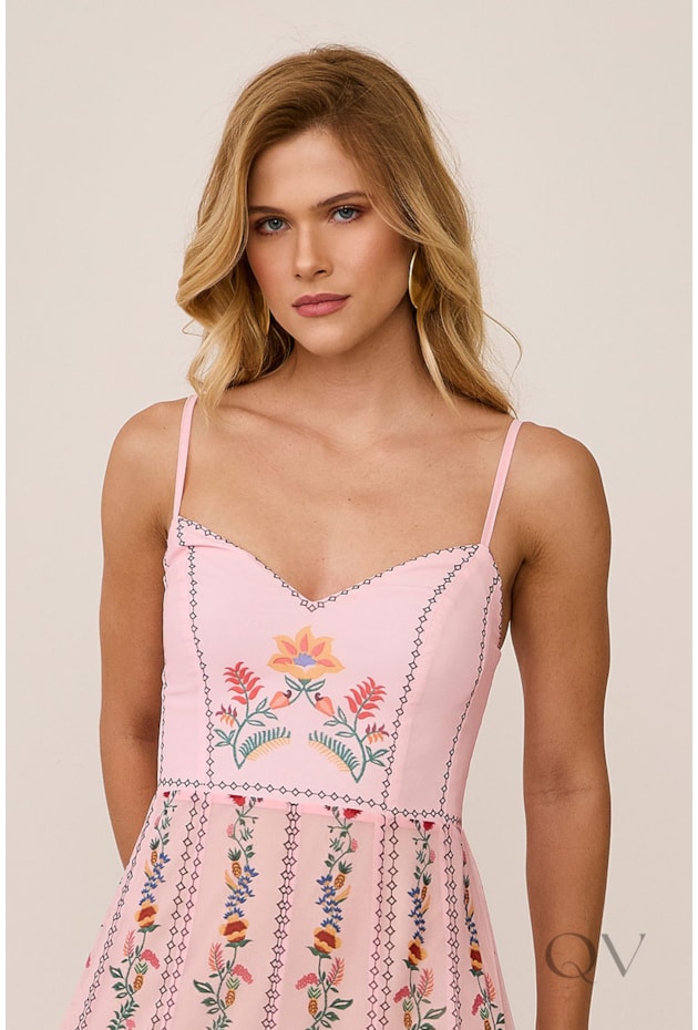 VESTIDO DE ALÇA LONGO EM MOUSSELINE ROSA - ARSTY