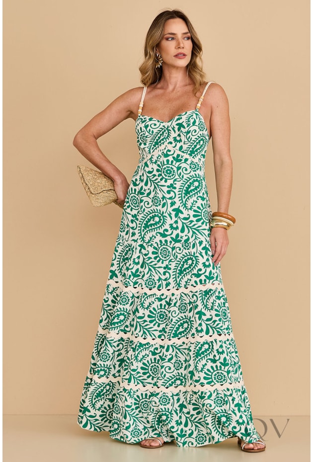 VESTIDO DE ALÇA LONGO EM VISCOSE VERDE - ARSTY