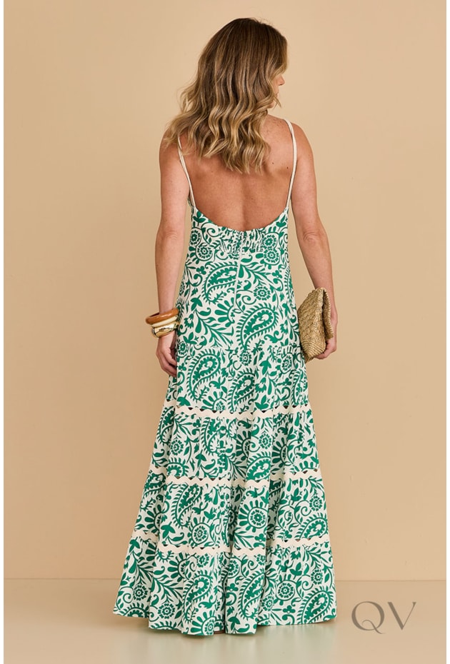 VESTIDO DE ALÇA LONGO EM VISCOSE VERDE - ARSTY