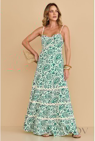 VESTIDO DE ALÇA LONGO EM VISCOSE VERDE - ARSTY