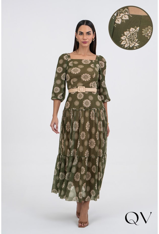 VESTIDO DE TULE ESTAMPADO VERDE - VIA TOLENTINO VESTIDO DE TULE ESTAMPADO VERDE - VIA TOLENTINO