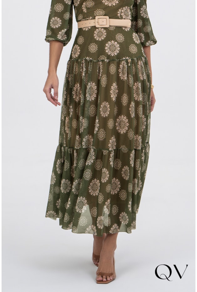VESTIDO DE TULE ESTAMPADO VERDE - VIA TOLENTINO VESTIDO DE TULE ESTAMPADO VERDE - VIA TOLENTINO