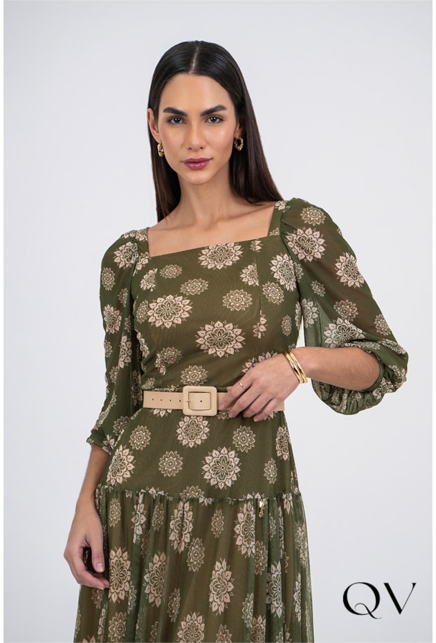 VESTIDO DE TULE ESTAMPADO VERDE - VIA TOLENTINO