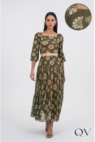 VESTIDO DE TULE ESTAMPADO VERDE - VIA TOLENTINO