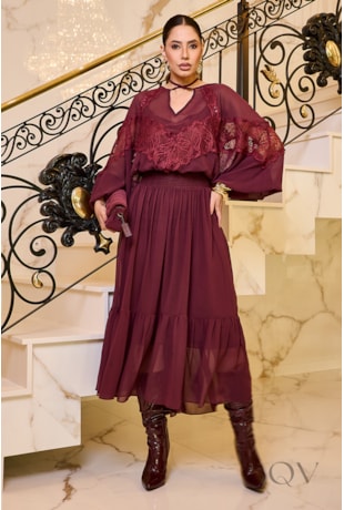 VESTIDO DETALHE EM RENDA EM CHIFFON UVA - LUZIA FAZZOLLI