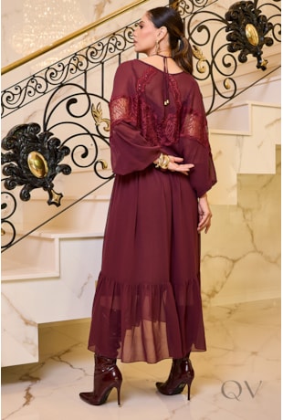VESTIDO DETALHE EM RENDA EM CHIFFON UVA - LUZIA FAZZOLLI