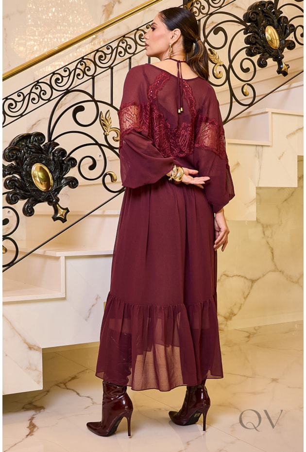 VESTIDO DETALHE EM RENDA EM CHIFFON UVA - LUZIA FAZZOLLI