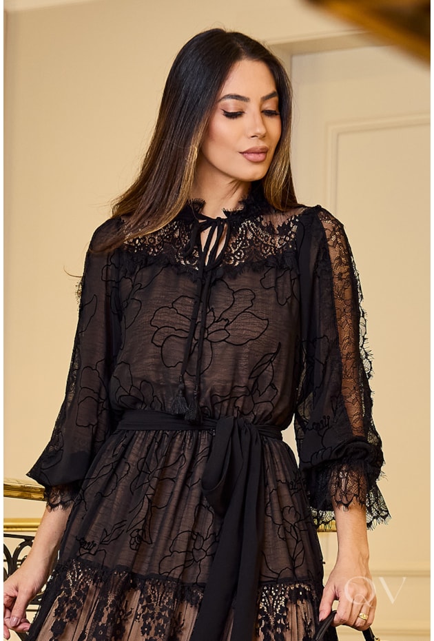 VESTIDO DEVORÊ EM CHIFFON PRETO - LUZIA FAZZOLLI