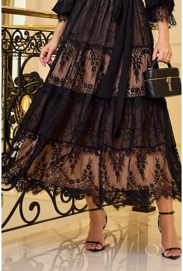 VESTIDO DEVORÊ EM CHIFFON PRETO - LUZIA FAZZOLLI