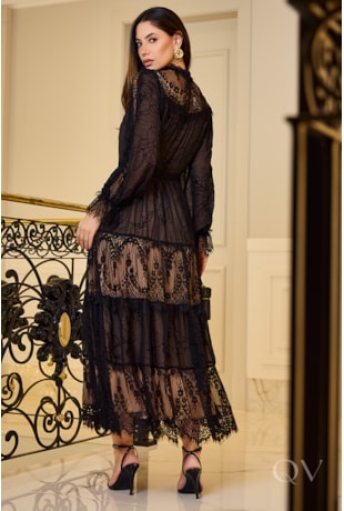 VESTIDO DEVORÊ EM CHIFFON PRETO - LUZIA FAZZOLLI