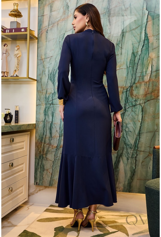 VESTIDO DRAPEADO EM ALFAIATARIA AZUL MARINHO - LUZIA FAZZOLLI