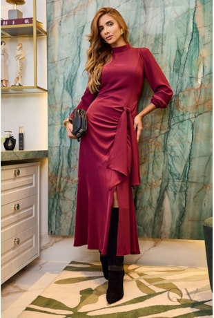 VESTIDO DRAPEADO EM ALFAIATARIA MARSALA - LUZIA FAZZOLLI