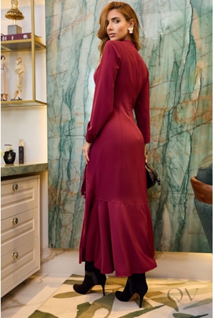 VESTIDO DRAPEADO EM ALFAIATARIA MARSALA - LUZIA FAZZOLLI