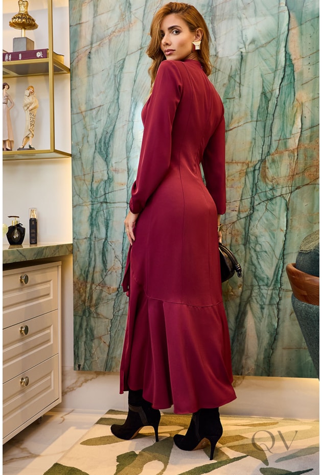 VESTIDO DRAPEADO EM ALFAIATARIA MARSALA - LUZIA FAZZOLLI