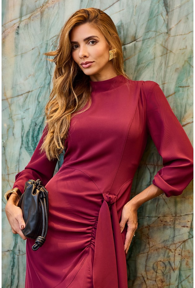 VESTIDO DRAPEADO EM ALFAIATARIA MARSALA - LUZIA FAZZOLLI