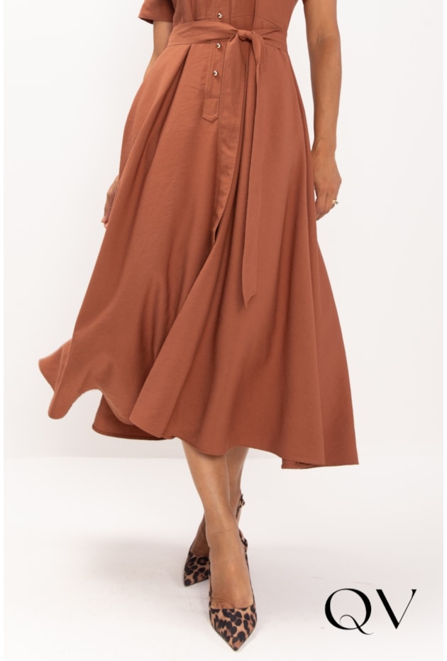 VESTIDO EM ALFAIATARIA DE VISCOSE COM BOTÕES CARAMELO - LEKAZIS