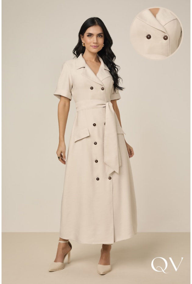 VESTIDO EM ALFAIATARIA DE VISCOSE COM BOTÕES OFF - TITANIUM JEANS VESTIDO EM ALFAIATARIA DE VISCOSE COM BOTÕES OFF - TITANIUM JEANS