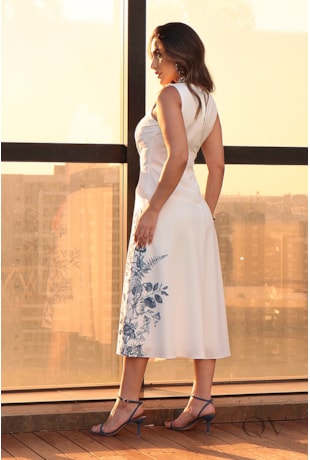 VESTIDO EM ALFAIATARIA ESTAMPADO FLORAL OFF WHITE - LUZIA FAZZOLLI