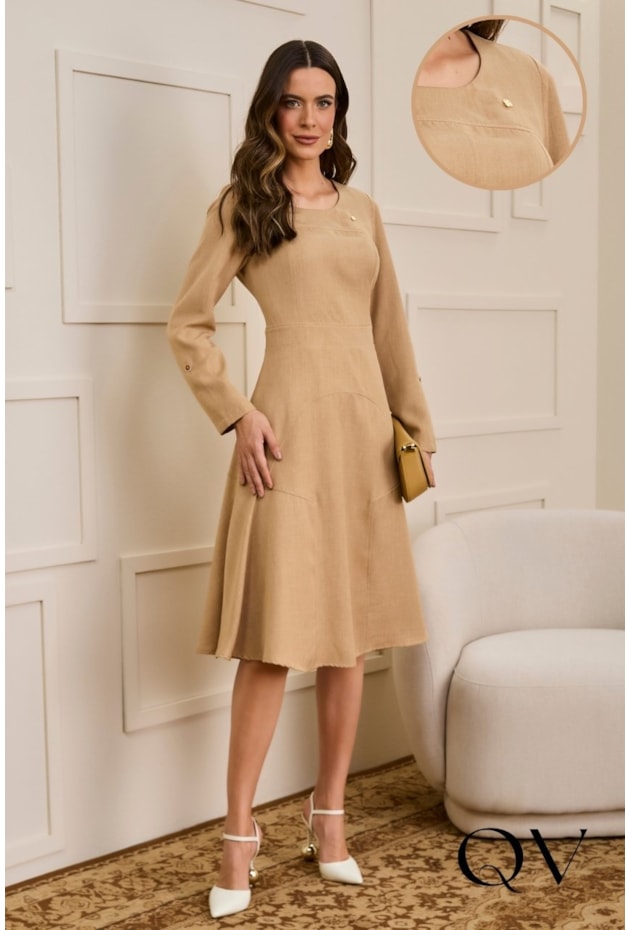 VESTIDO EM ALFAIATARIA EVASÊ MOCHA MOUSSE - JANY PIM