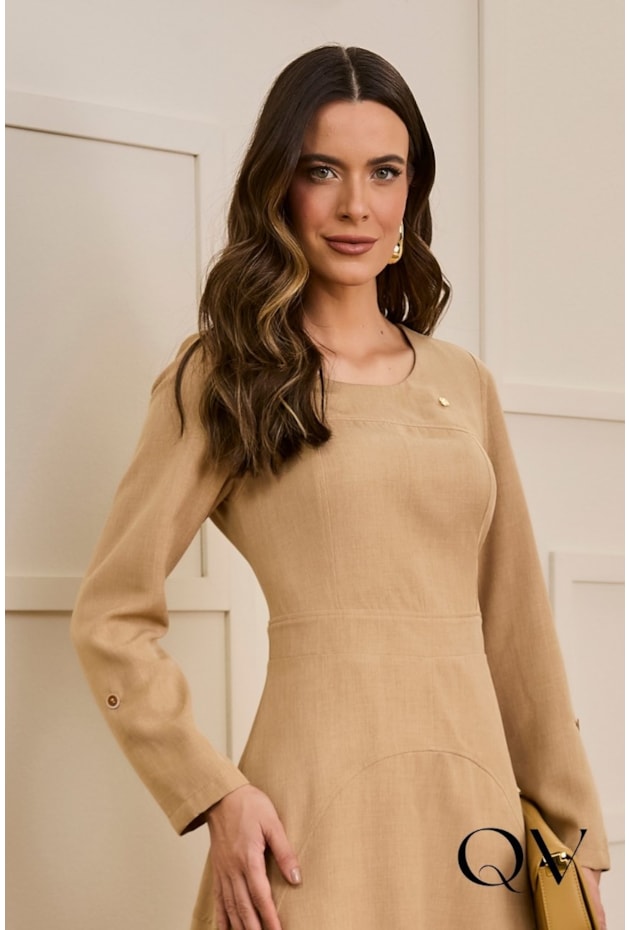 VESTIDO EM ALFAIATARIA EVASÊ MOCHA MOUSSE - JANY PIM