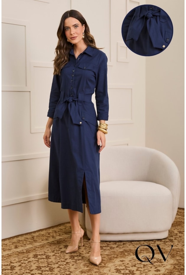 VESTIDO EM ALFAIATARIA MAX MIDI AZUL ESCURO - JANY PIM
