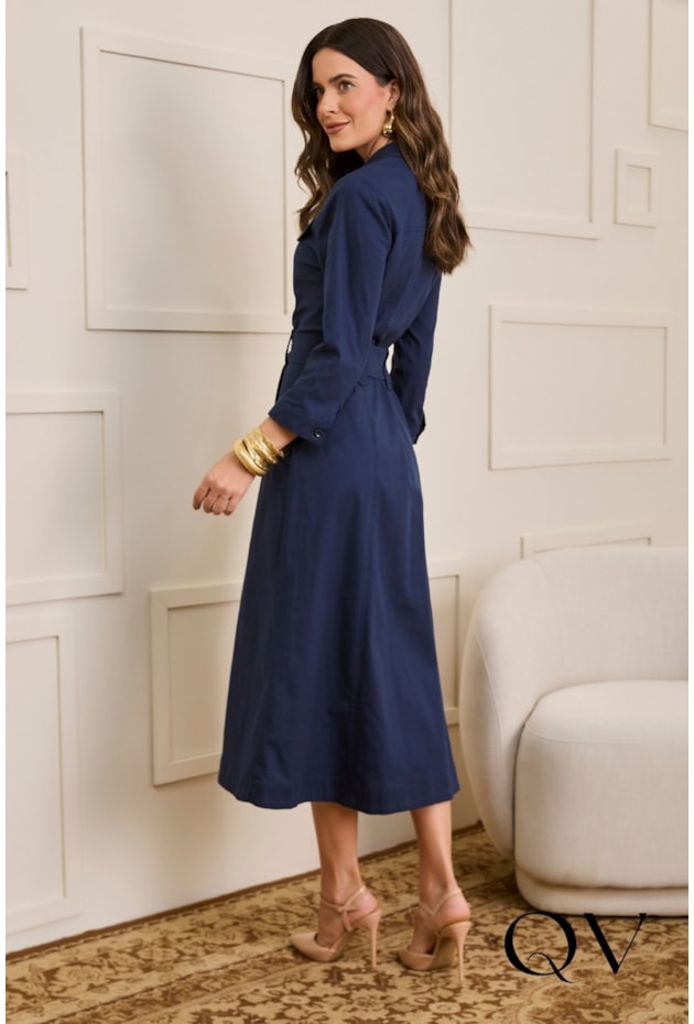 VESTIDO EM ALFAIATARIA MAX MIDI AZUL ESCURO - JANY PIM