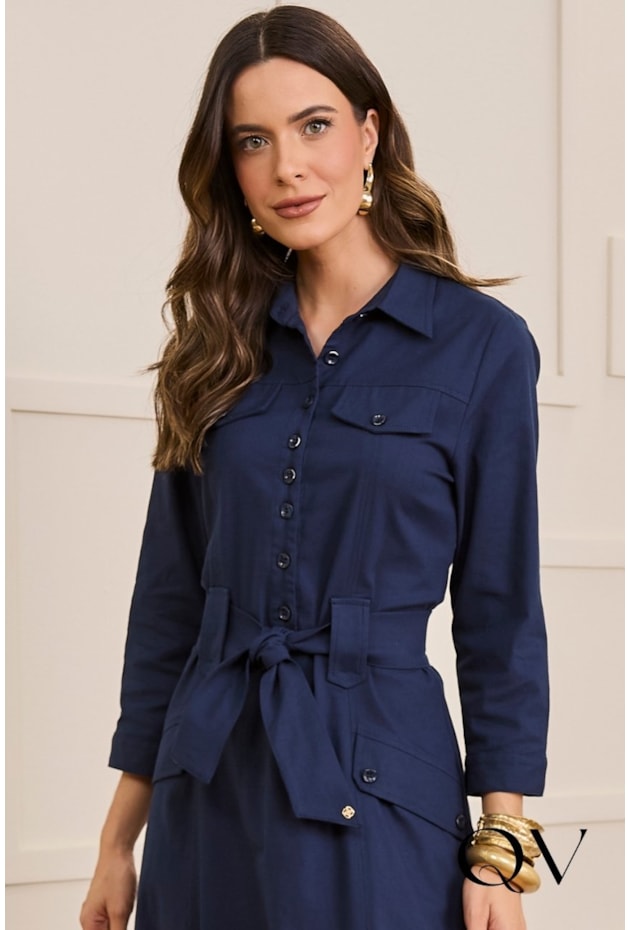 VESTIDO EM ALFAIATARIA MAX MIDI AZUL ESCURO - JANY PIM