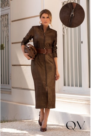 VESTIDO EM ALFAIATARIA METALIZADO MARROM