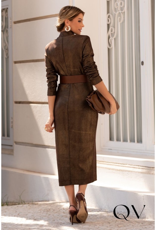 VESTIDO EM ALFAIATARIA METALIZADO MARROM - LUZIA FAZZOLLI VESTIDO EM ALFAIATARIA METALIZADO MARROM - LUZIA FAZZOLLI