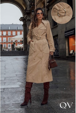 VESTIDO EM ALFAIATARIA TRANSPASSADO BEGE - LUZIA FAZZOLLI