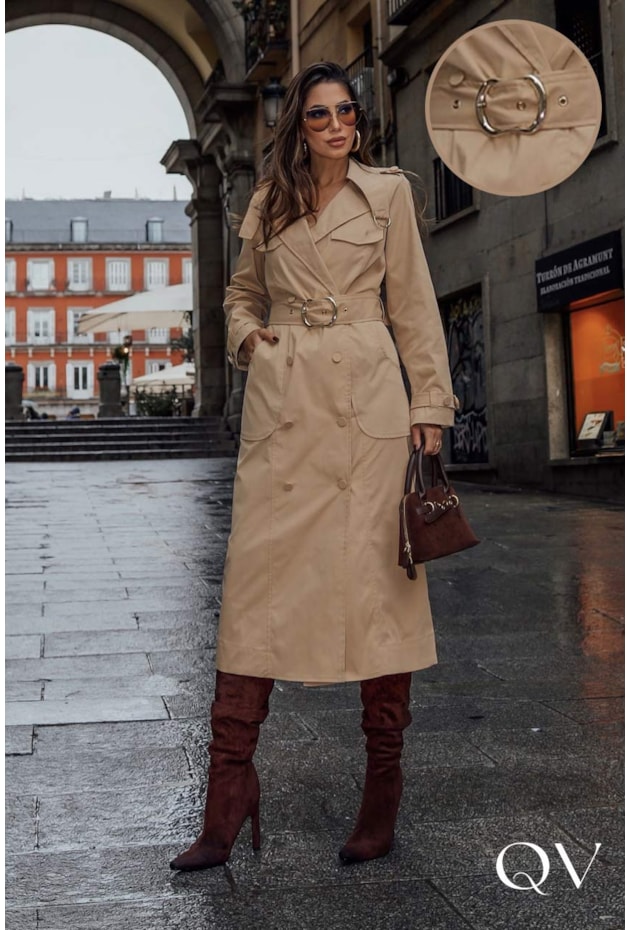 VESTIDO EM ALFAIATARIA TRANSPASSADO BEGE - LUZIA FAZZOLLI