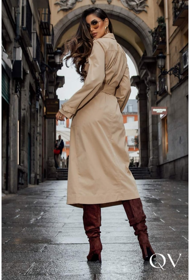 VESTIDO EM ALFAIATARIA TRANSPASSADO BEGE - LUZIA FAZZOLLI