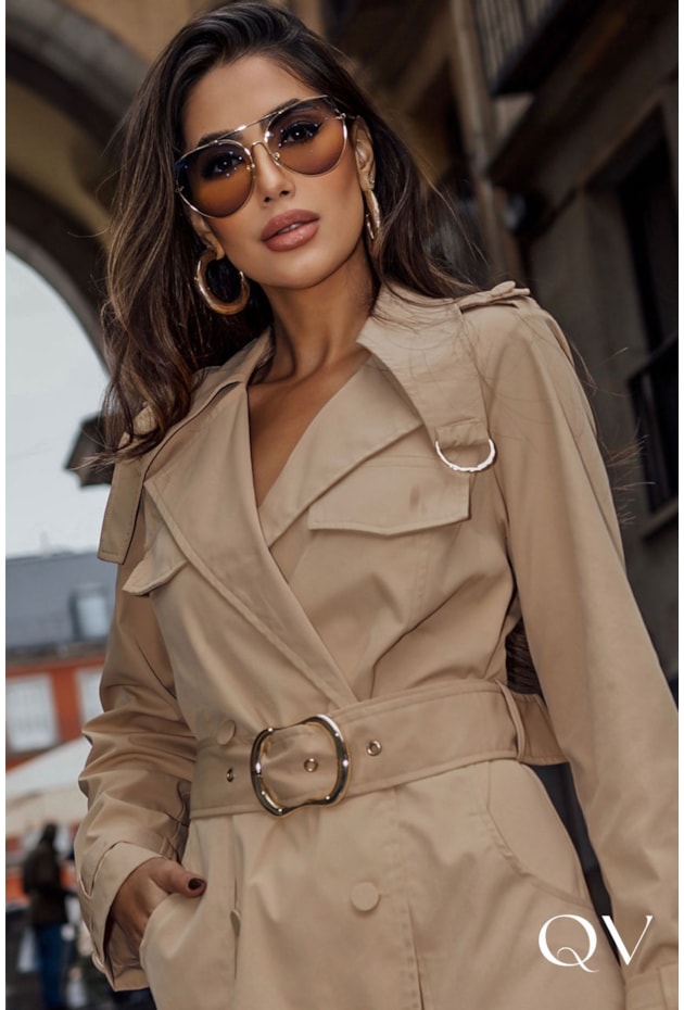 VESTIDO EM ALFAIATARIA TRANSPASSADO BEGE - LUZIA FAZZOLLI