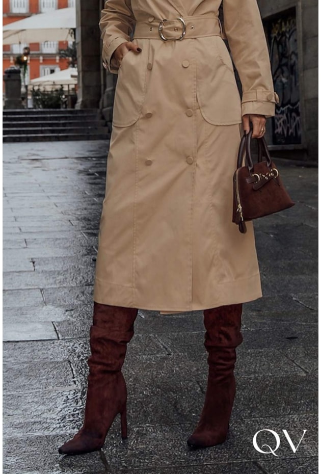 VESTIDO EM ALFAIATARIA TRANSPASSADO BEGE - LUZIA FAZZOLLI