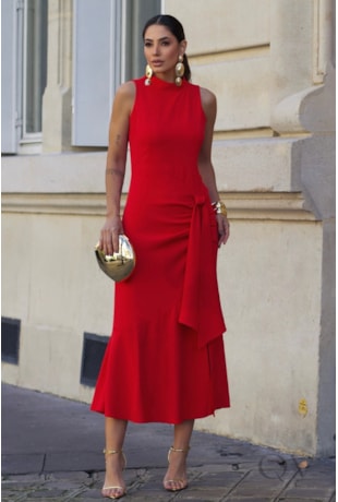 VESTIDO EM ALFAIATARIA VERMELHO - LUZIA FAZZOLLI