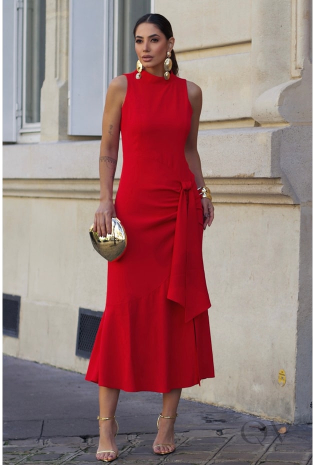 VESTIDO EM ALFAIATARIA VERMELHO - LUZIA FAZZOLLI