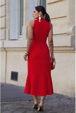 VESTIDO EM ALFAIATARIA VERMELHO - LUZIA FAZZOLLI