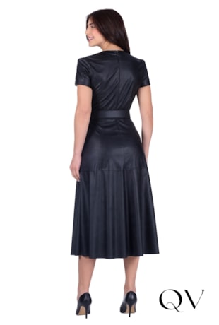 VESTIDO EM ASPECTO DE COURO COM CINTO PRETO - HAPUK