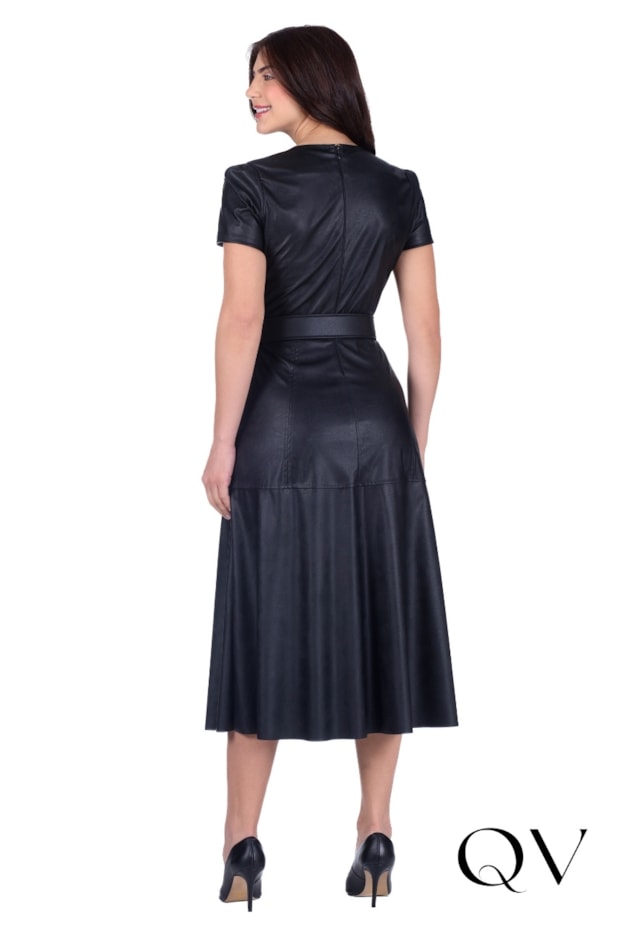 VESTIDO EM ASPECTO DE COURO COM CINTO PRETO - HAPUK